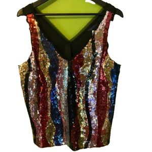 Rachel Roy sequin raw edge V neck shell tank